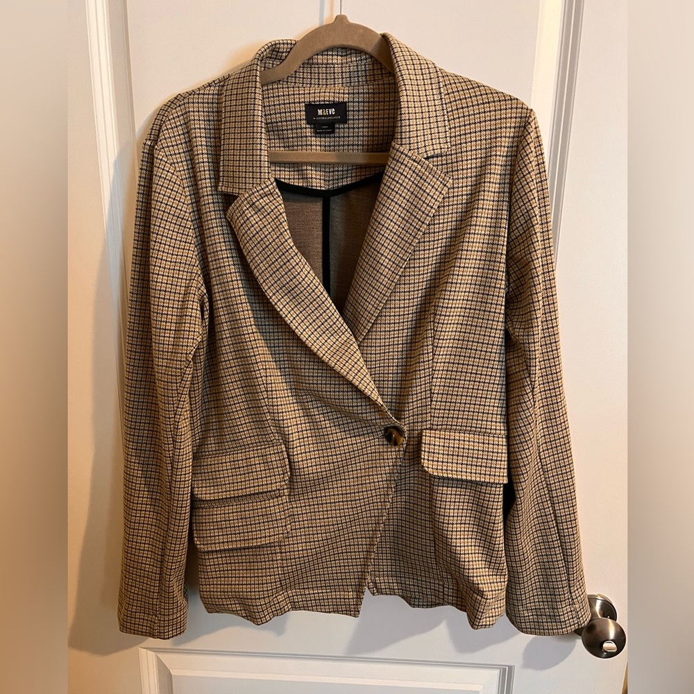 Anthropologie Maeve Womens Houndstooth Collegiate Knit Blazer Jacket Preppy Sz L